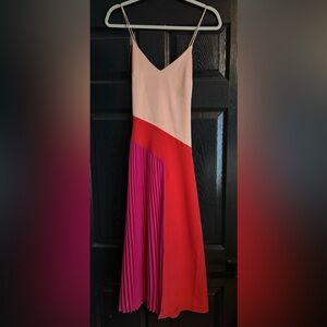 Cushnie x Target Pink Red Satin Maxi Criss Cross Back Pleated Dress 2